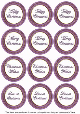 Purple Paint Christmas Mix1 Sentiment Round Toppers