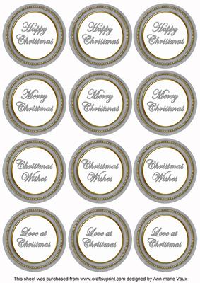 Silver Paint Christmas Mix1 Sentiment Round Toppers