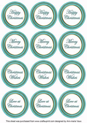 Teal Paint Christmas Mix1 Sentiment Round Toppers
