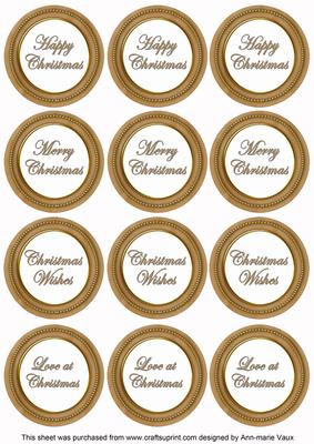Vintage Tea Paint Christmas Mix1 Sentiment Round Toppers