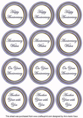 Blue Paint Anniversary Mix Sentiment Round Toppers