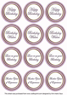 Lilac Paint Birthday Mix1 Sentiment Round Toppers