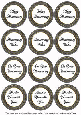 Black Paint Anniversary Mix Sentiment Round Toppers