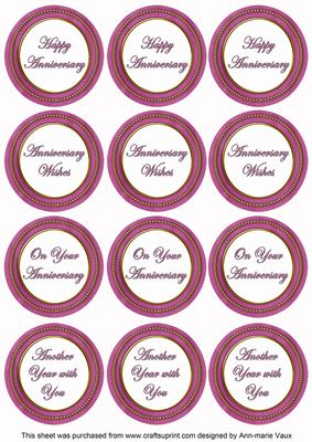 Cerise Paint Anniversary Mix Sentiment Round Toppers