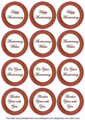 Dark Red Paint Anniversary Mix Sentiment Round Toppers