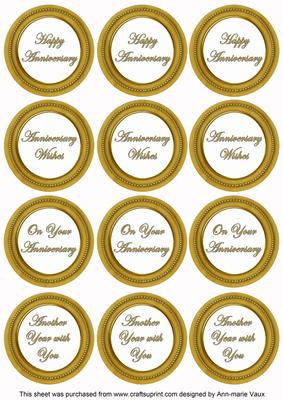 Gold Paint Anniversary Mix Sentiment Round Toppers