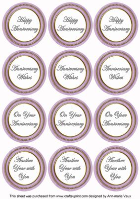 Lilac Paint Anniversary Mix Sentiment Round Toppers