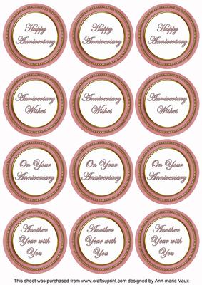 Pink Paint Anniversary Mix Sentiment Round Toppers