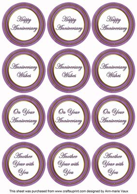 Purple Paint Anniversary Mix Sentiment Round Toppers