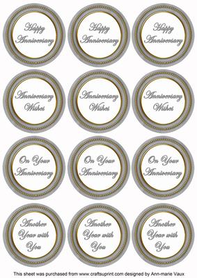 Silver Paint Anniversary Mix Sentiment Round Toppers