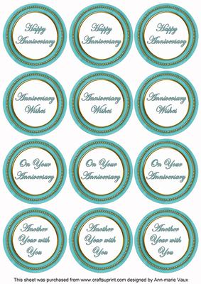 Teal Paint Anniversary Mix Sentiment Round Toppers