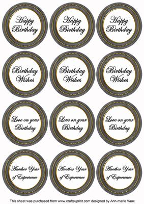 Black Paint Birthday Mix1 Sentiment Round Toppers
