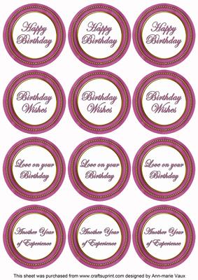 Cerise Paint Birthday Mix1 Sentiment Round Toppers