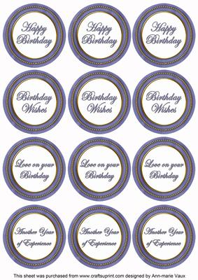 Dark Blue Paint Birthday Mix1 Sentiment Round Toppers