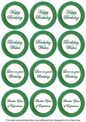 Dark Green Paint Birthday Mix1 Sentiment Round Toppers