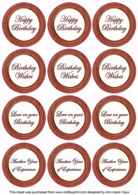 Dark Red Paint Birthday Mix1 Sentiment Round Toppers