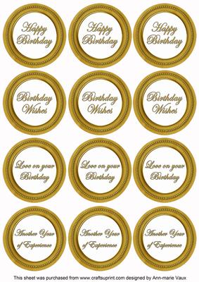 Gold Paint Birthday Mix1 Sentiment Round Toppers