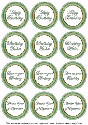 Mid Green Paint Birthday Mix1 Sentiment Round Toppers