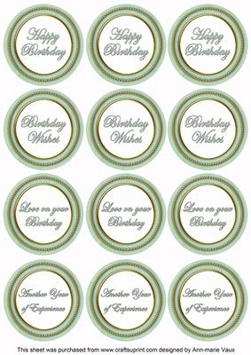 Mint Green Paint Birthday Mix1 Sentiment Round Toppers