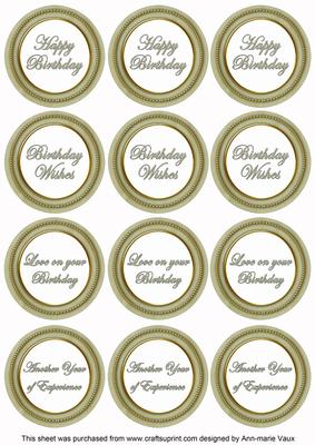 Olive Paint Birthday Mix1 Sentiment Round Toppers
