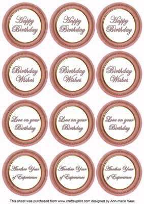 Pink Paint Birthday Mix1 Sentiment Round Toppers