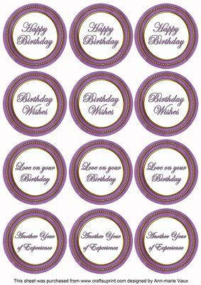 Purple Paint Birthday Mix1 Sentiment Round Toppers