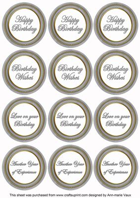 Silver Paint Birthday Mix1 Sentiment Round Toppers