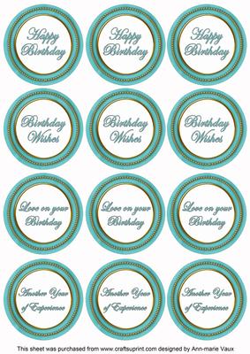 Teal Paint Birthday Mix1 Sentiment Round Toppers