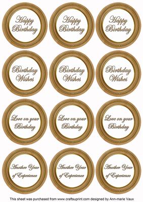Vintage Tea Paint Birthday Mix1 Sentiment Round Toppers