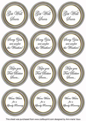 Silver Paint Get Well Soon Mix Sentiment Round Toppers