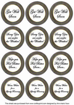 Black Paint Get Well Soon Mix Sentiment Round Toppers