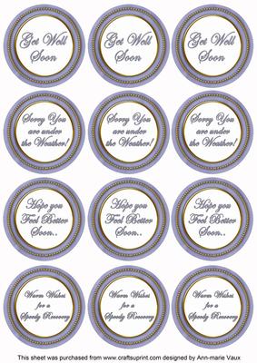 Blue Paint Get Well Soon Mix Sentiment Round Toppers