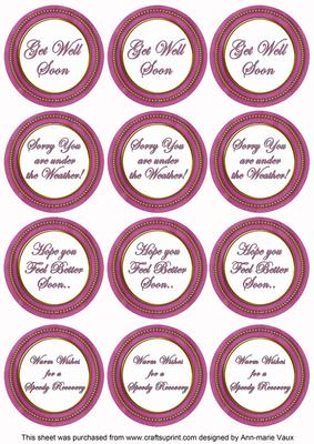 Cerise Paint Get Well Soon Mix Sentiment Round Toppers