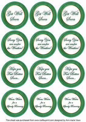 Dark Green Paint Get Well Soon Mix Sentiment Round Toppers