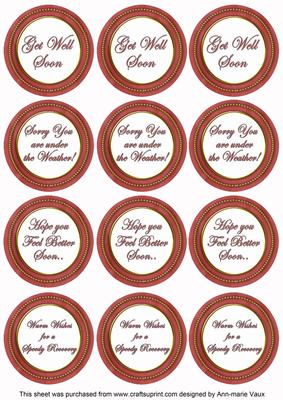 Dark Red Paint Get Well Soon Mix Sentiment Round Toppers