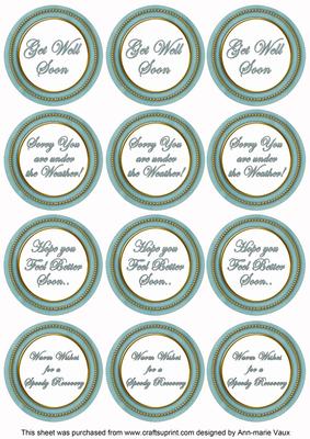 Dteal Paint Get Well Soon Mix Sentiment Round Toppers