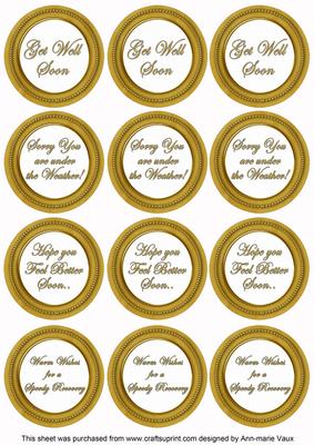 Gold Paint Get Well Soon Mix Sentiment Round Toppers