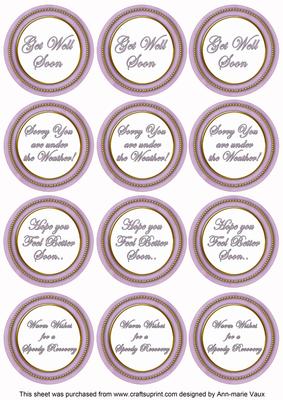 Lilac Paint Get Well Soon Mix Sentiment Round Toppers