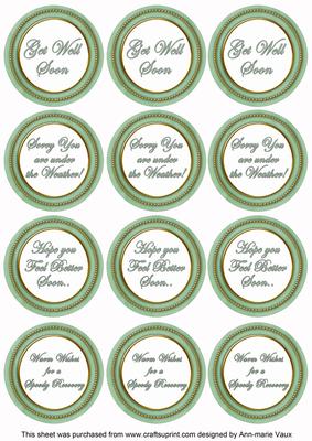 Mid Green Paint Get Well Soon Mix Sentiment Round Toppers