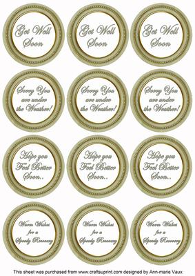 Olive Paint Get Well Soon Mix Sentiment Round Toppers