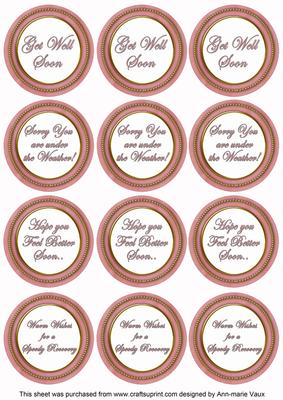 Pink Paint Get Well Soon Mix Sentiment Round Toppers