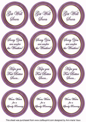 Purple Paint Get Well Soon Mix Sentiment Round Toppers