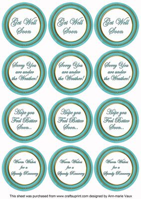 Teal Paint Get Well Soon Mix Sentiment Round Toppers