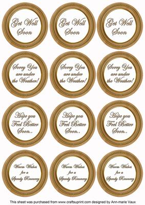 Vintage Tea Paint Get Well Soon Mix Sentiment Round Toppers