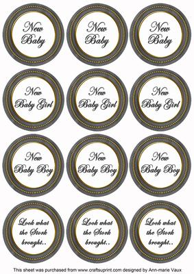 Black Paint New Baby Mix1 Sentiment Round Toppers