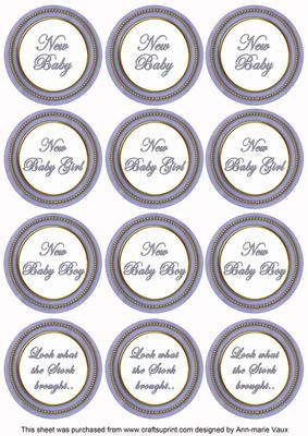 Blue Paint New Baby Mix1 Sentiment Round Toppers