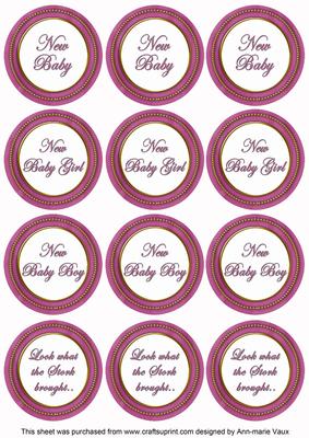 Cerise Paint New Baby Mix1 Sentiment Round Toppers