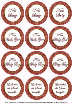 Dark Red Paint New Baby Mix1 Sentiment Round Toppers