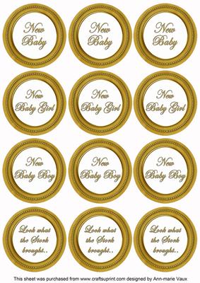 Gold Paint New Baby Mix1 Sentiment Round Toppers