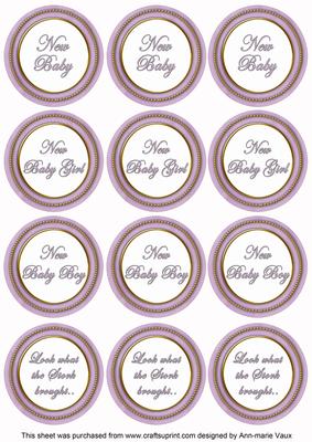 Lilac Paint New Baby Mix1 Sentiment Round Toppers